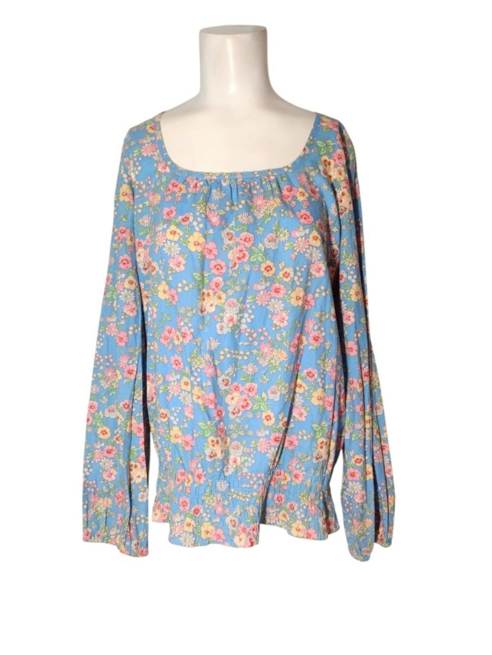 Kayce Hughes Woven 100% Cotton Floral Top 8 Smocked Hem Cottagecore Modest
